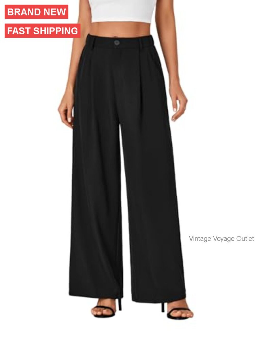 Wide Leg Work Pants High Waist Elastic Business Trousers Polyester Stretch - Picture 2 of 7
